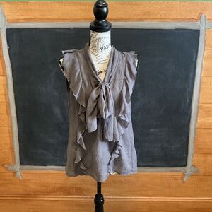 LOFT Women's Sleeveless Ruffle Top - gray size small petite